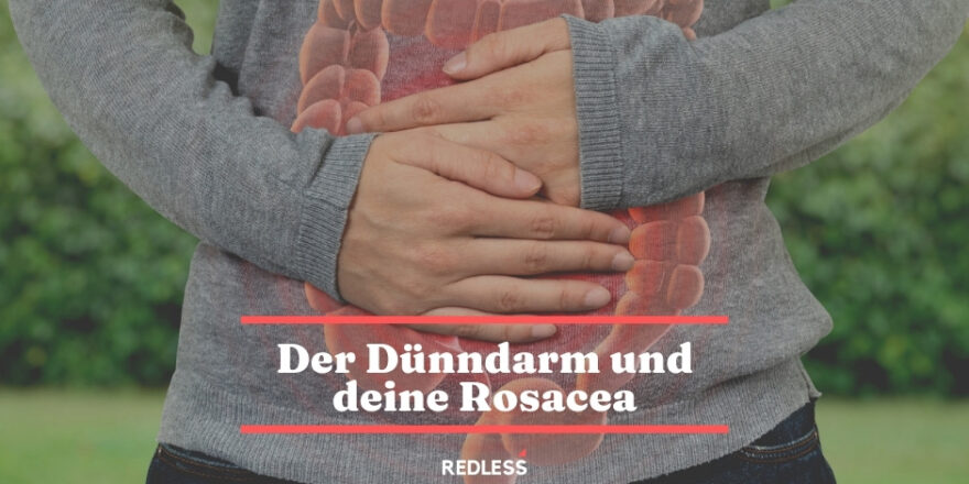 Frau hält sich den Bauch. Der Dünndarm scheint durch